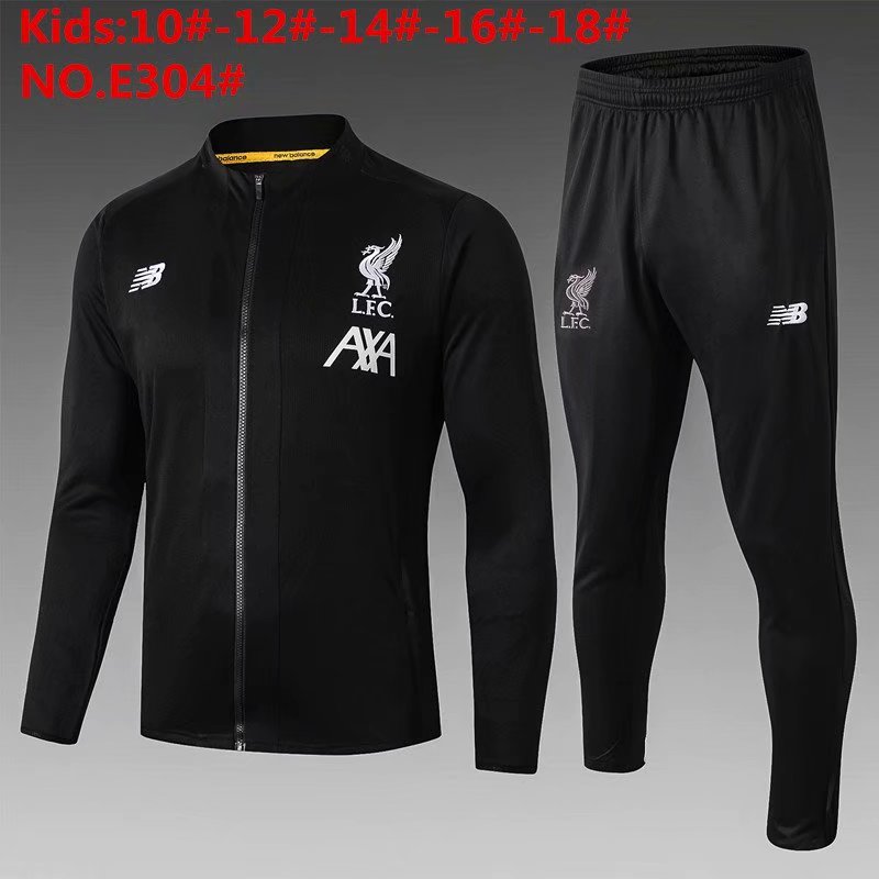 2019-20 Kids Liverpool Black Training Kits Jacket with Pants